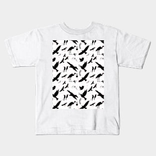 Black and White Bird Pattern Kids T-Shirt